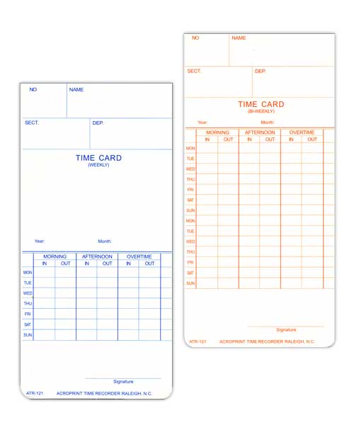Weekly or Biweekly 250/P Acroprint Time Card for Model Atr120 Electronic Clock 