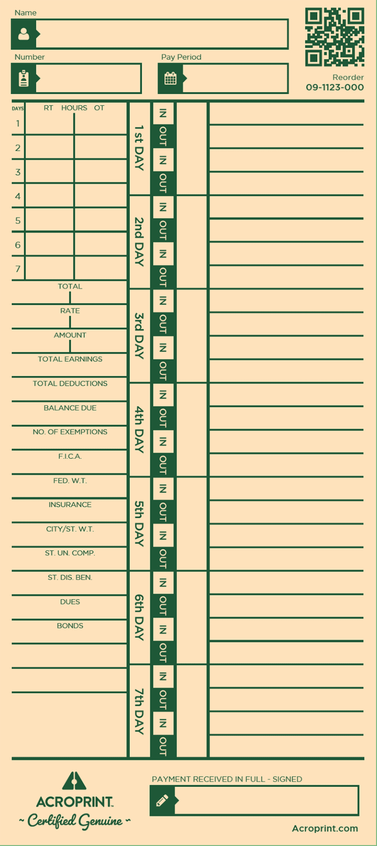 Time Cards Weekly Acroprint