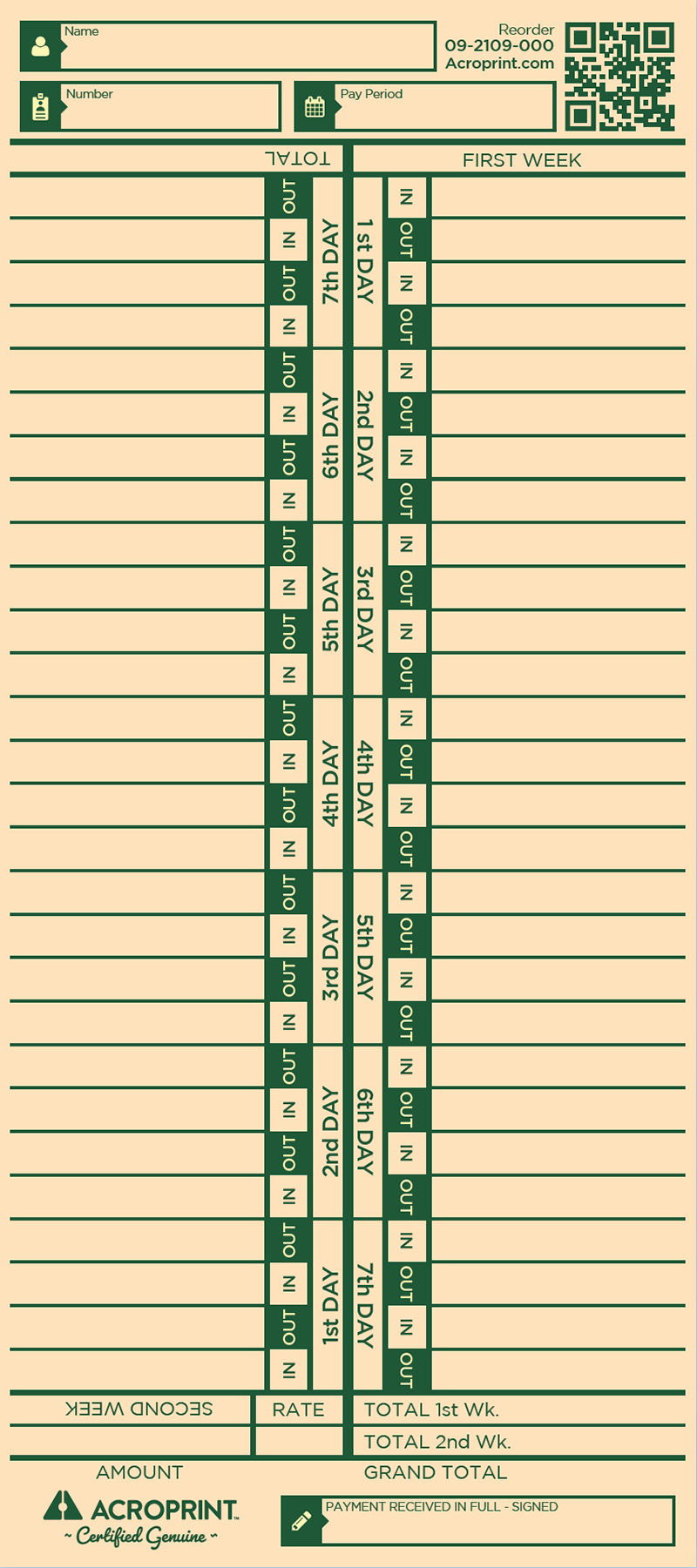 Multiple Shift Weekly Time Card Time Card